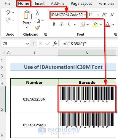 How generate barcode in excel