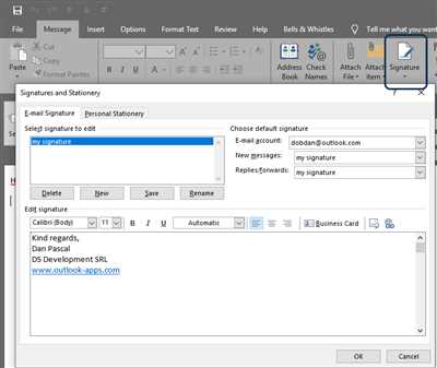 How insert signature in outlook